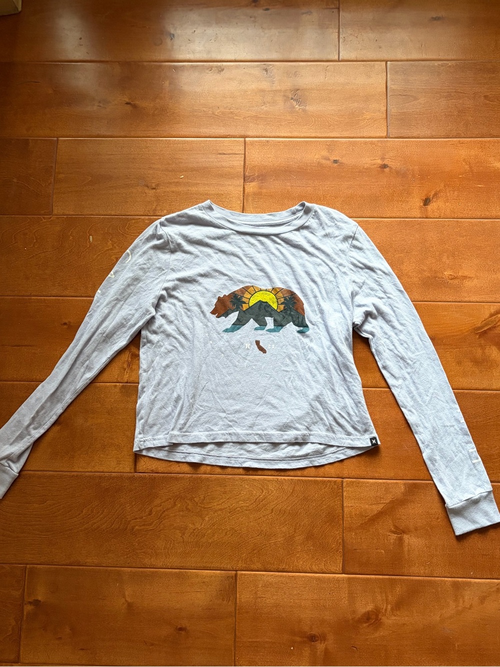 Hurley Girls' Light Purple Long Sleeve Tee with Bear Graphic